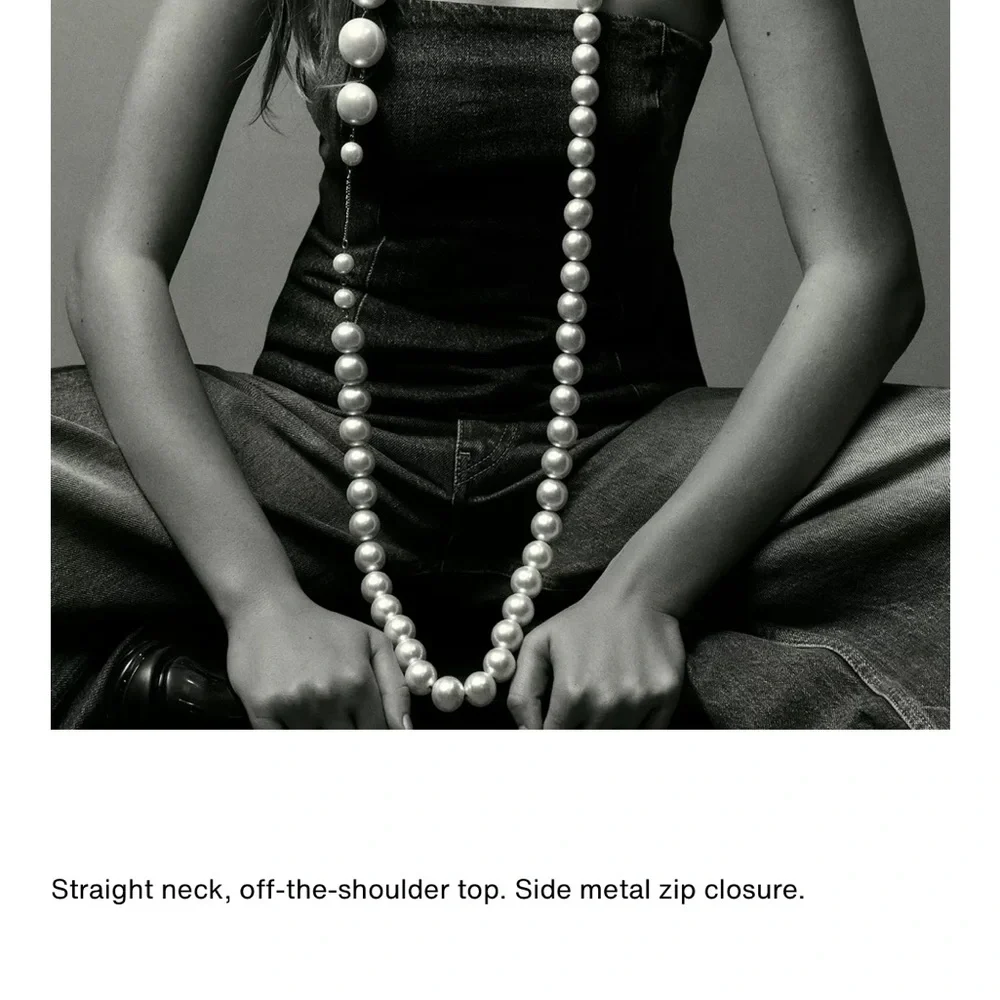 Zara NWT two tone denim medium blue dark navy blue bandeau strapless tube top - Picture 6 of 9